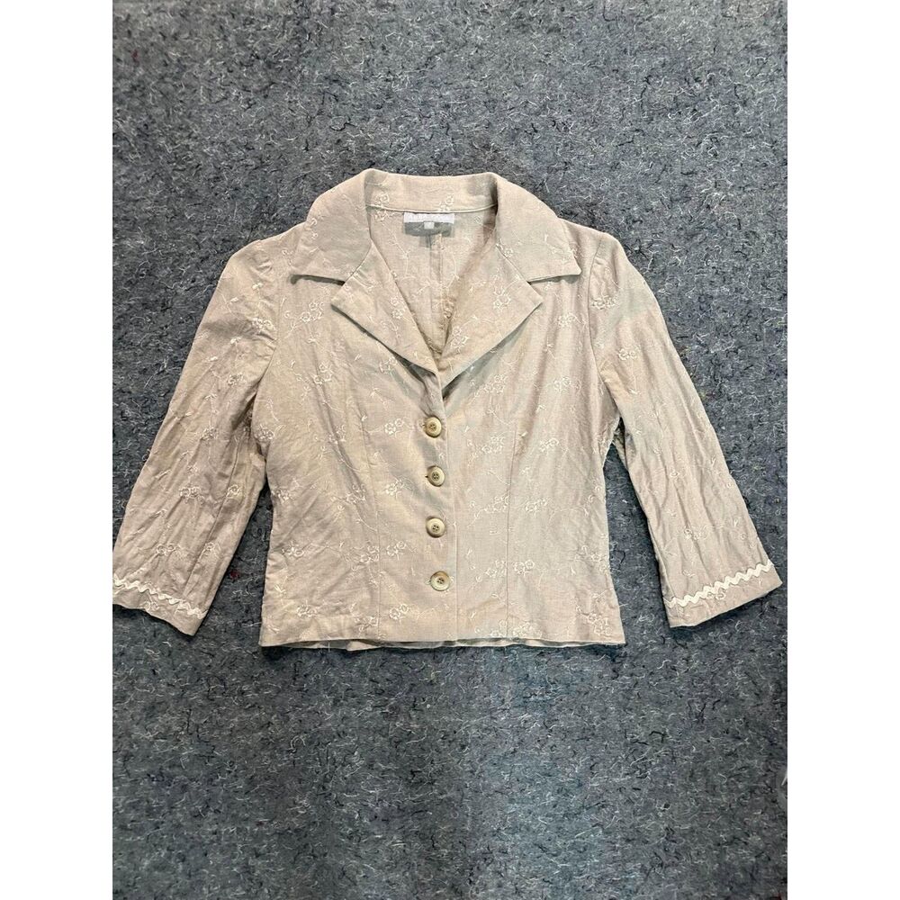 Area Code Women’s Linen Floral Embroidered Blazer Jacket Size 7 Beige